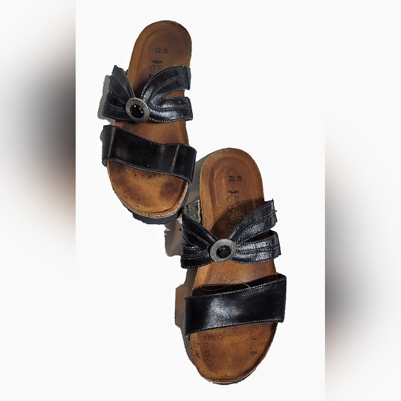 Black Leather Slide Sandals‎ - Picture 2 of 4